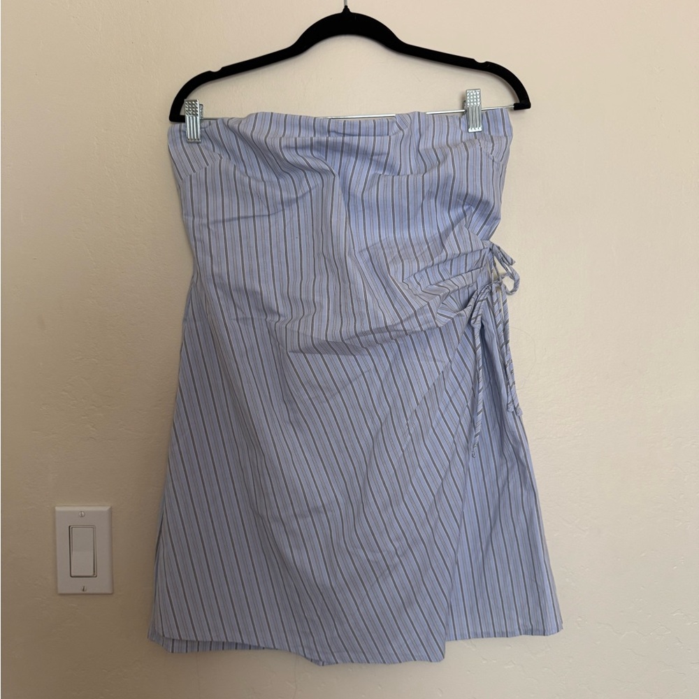 Wild Fable Strapless Blue Striped Mini Dress L | Summer Party Going Out Dress
